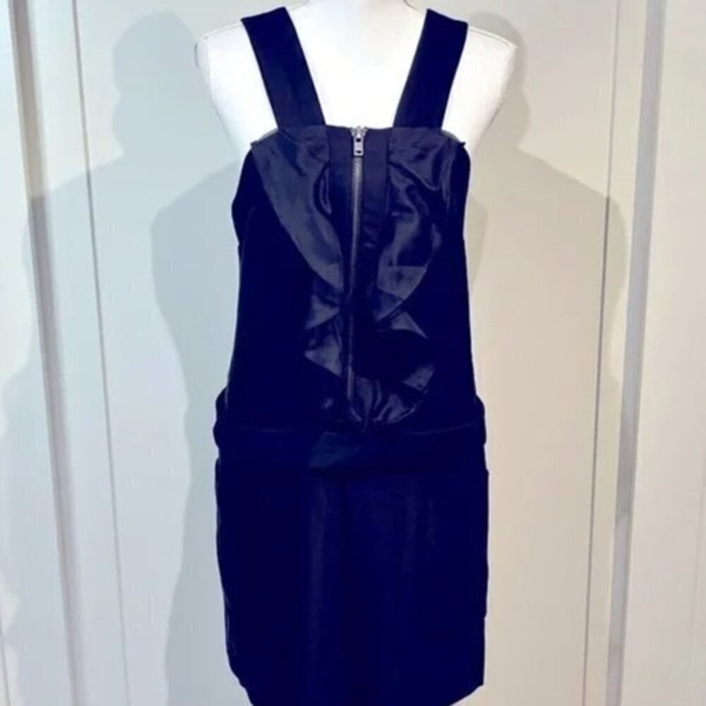 Drop Waist Ruffle Front Chunky Zip Mini Dress